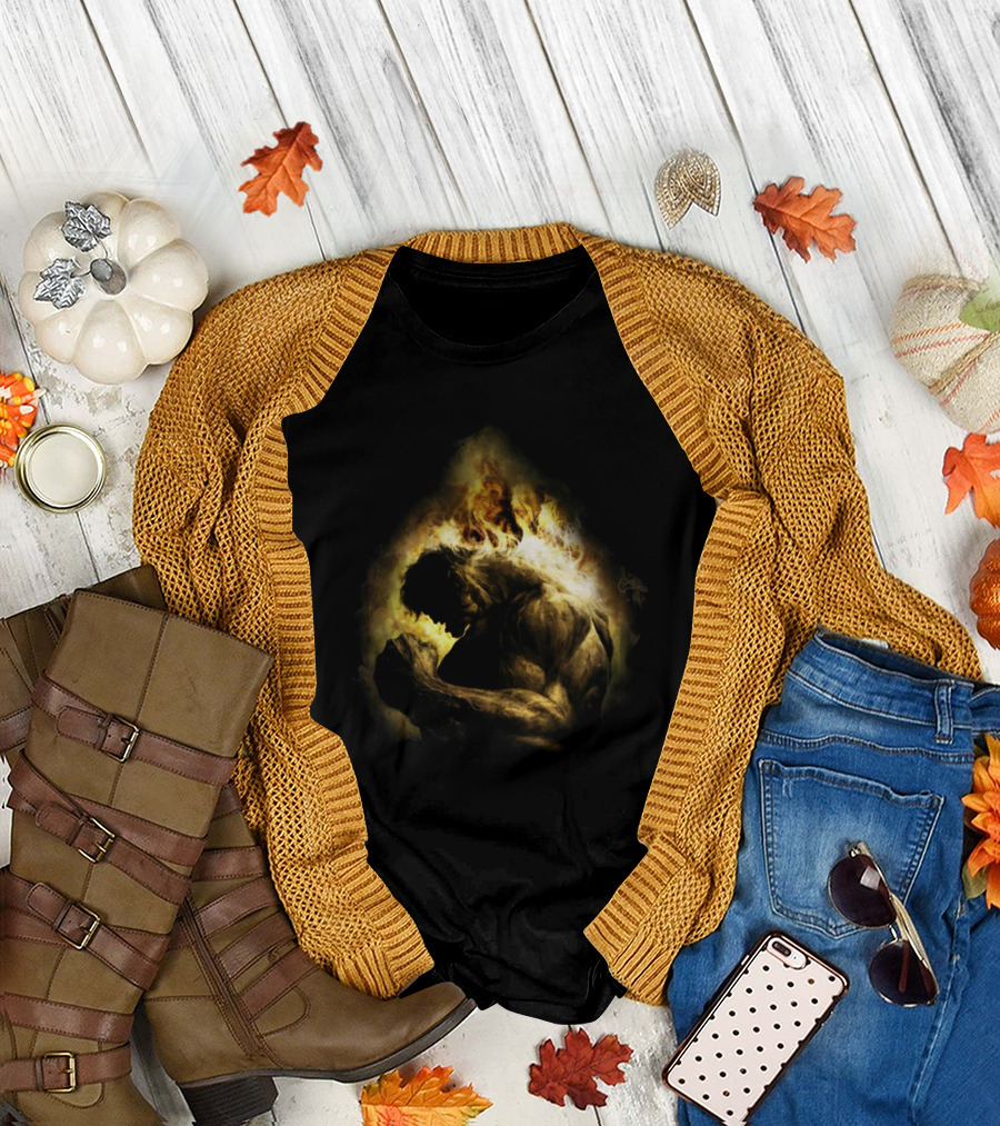 HULK POWER Fiery Silhouette in Strength and Flames T-Shirt