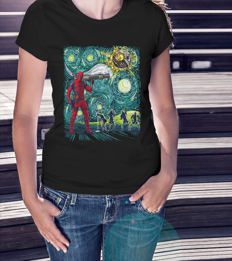 Deadpool Starry Night Meets Death Star T-Shirt