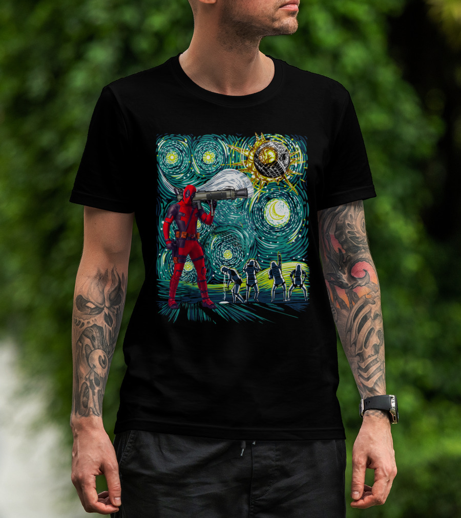 Deadpool Starry Night Meets Death Star T-Shirt