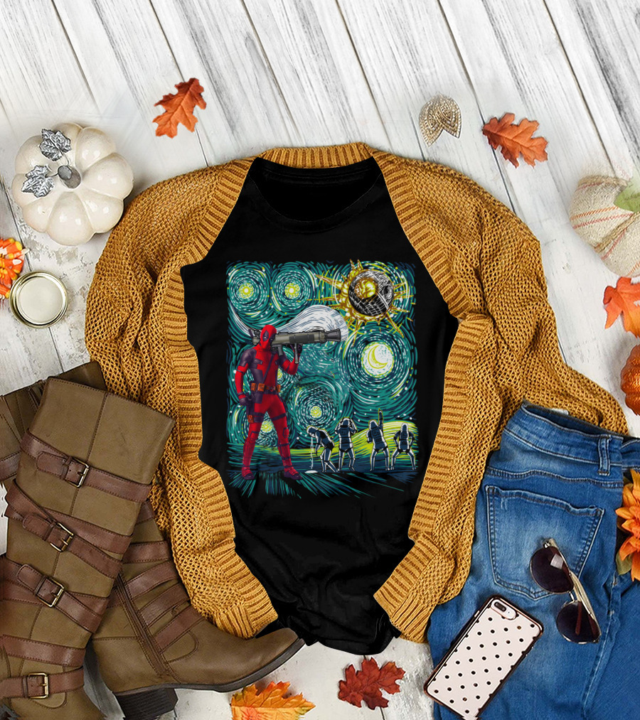 Deadpool Starry Night Meets Death Star T-Shirt