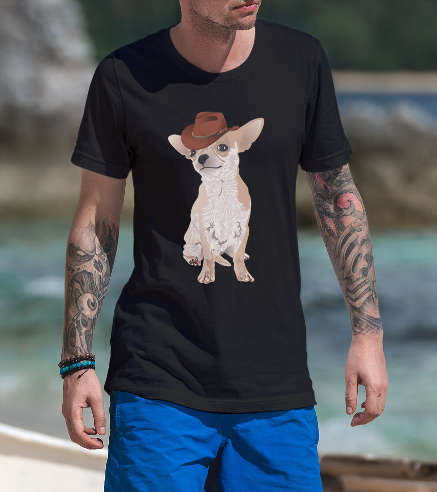 Chihuahua Cowboy With Brown Hat T-Shirt
