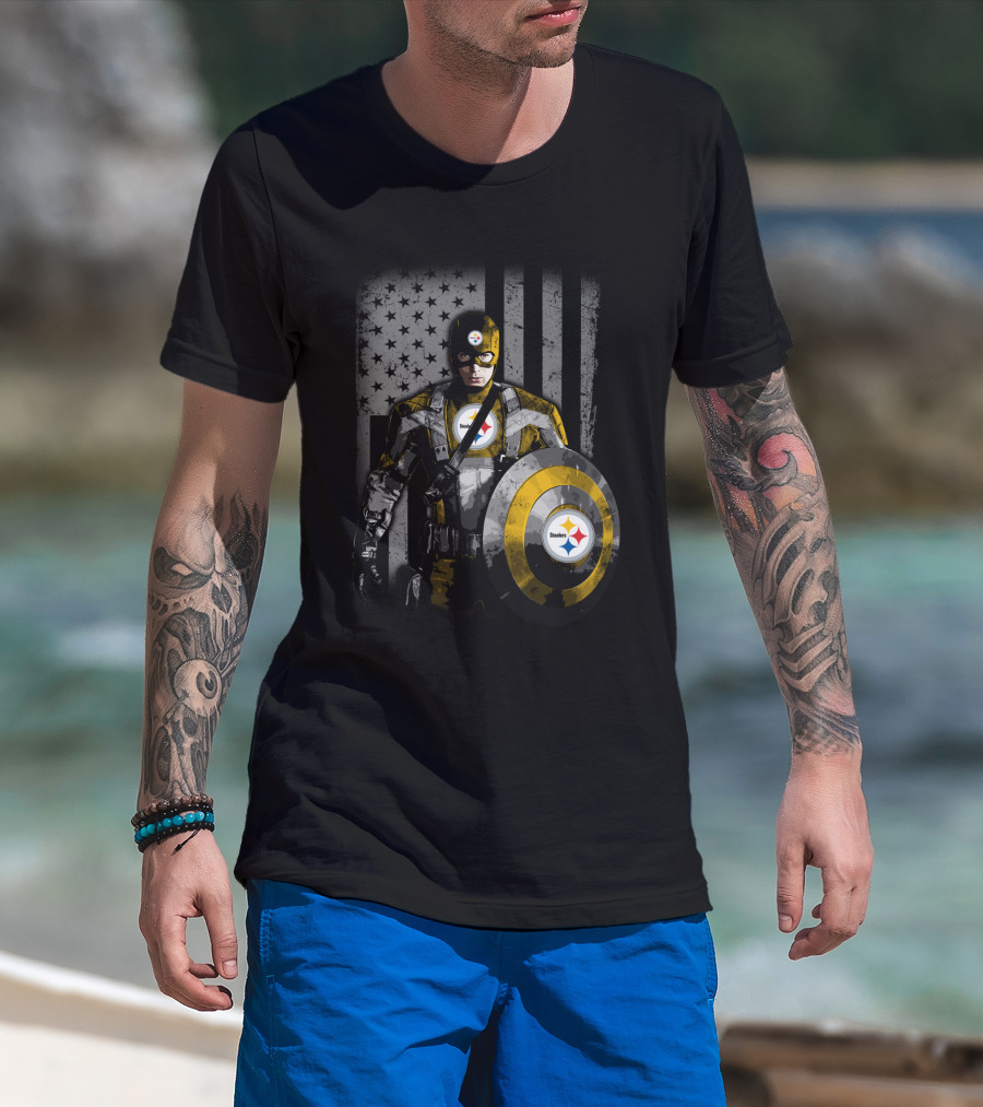 Pittsburgh Steelers Superhero Tribute With Shield And Stars T-Shirt