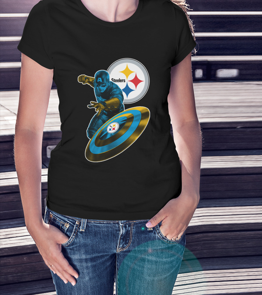Captain America Pittsburgh Steelers Shield T-Shirt