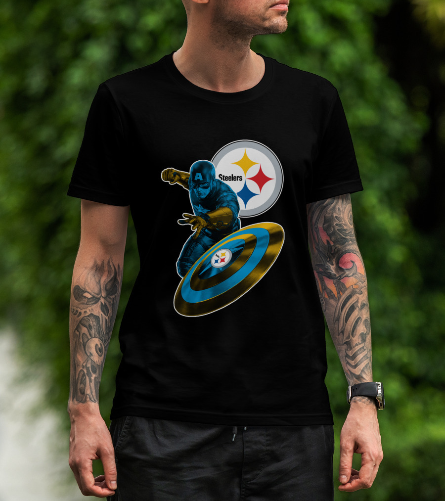 Captain America Pittsburgh Steelers Shield T-Shirt