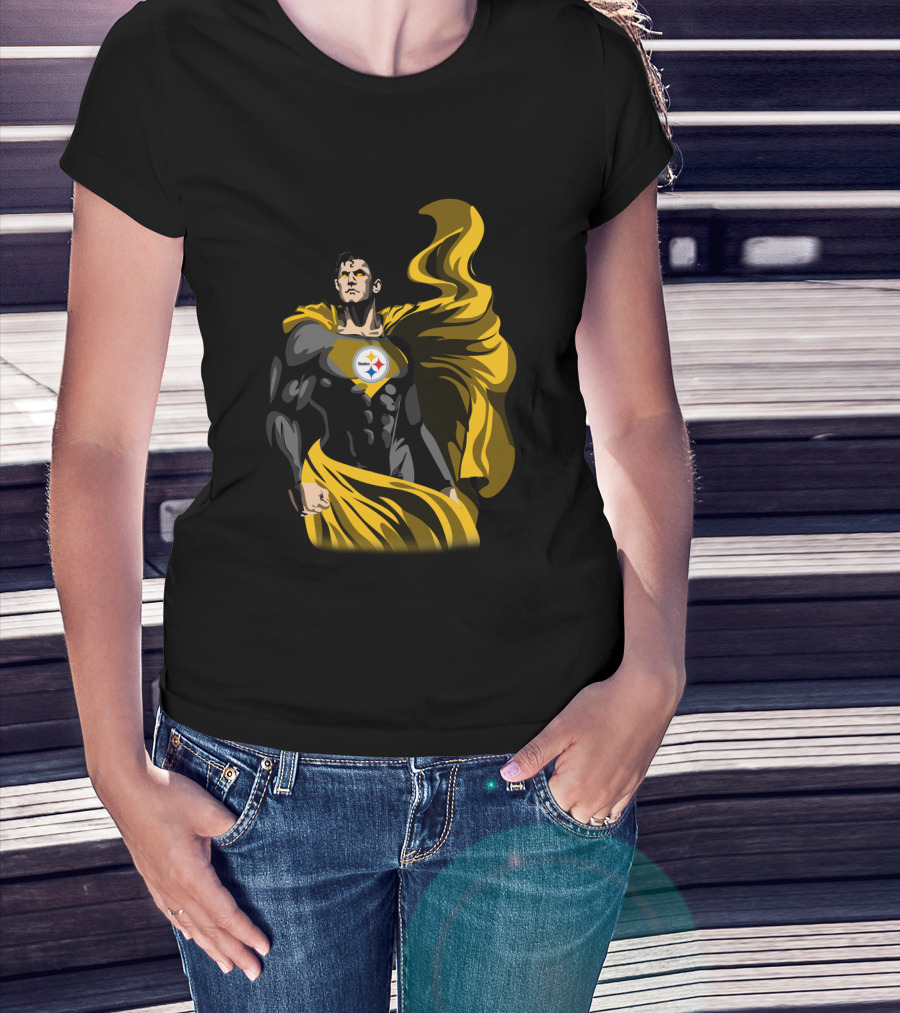 Pittsburgh Steelers Superhero Emblem With Cape T-Shirt