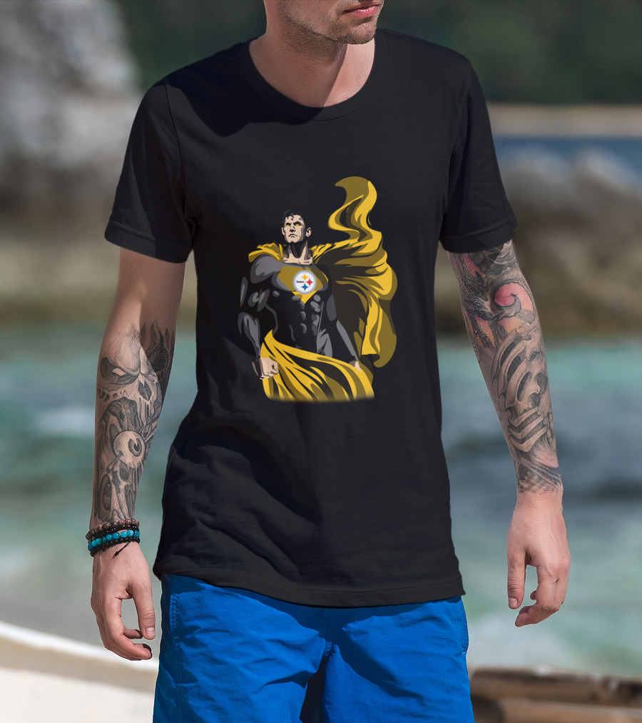 Pittsburgh Steelers Superhero Emblem With Cape T-Shirt