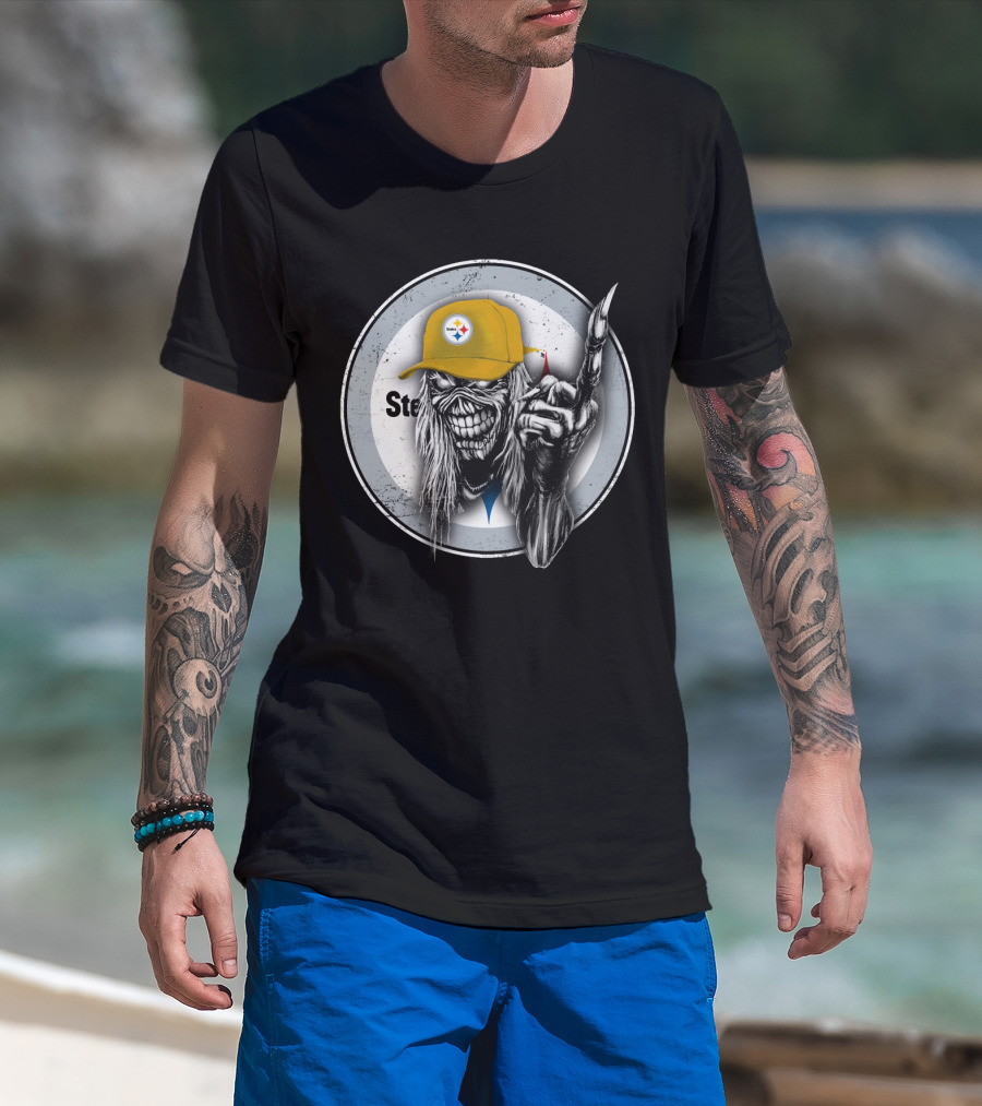 Pittsburgh Steelers Logo Grim Reaper Skeleton T-Shirt