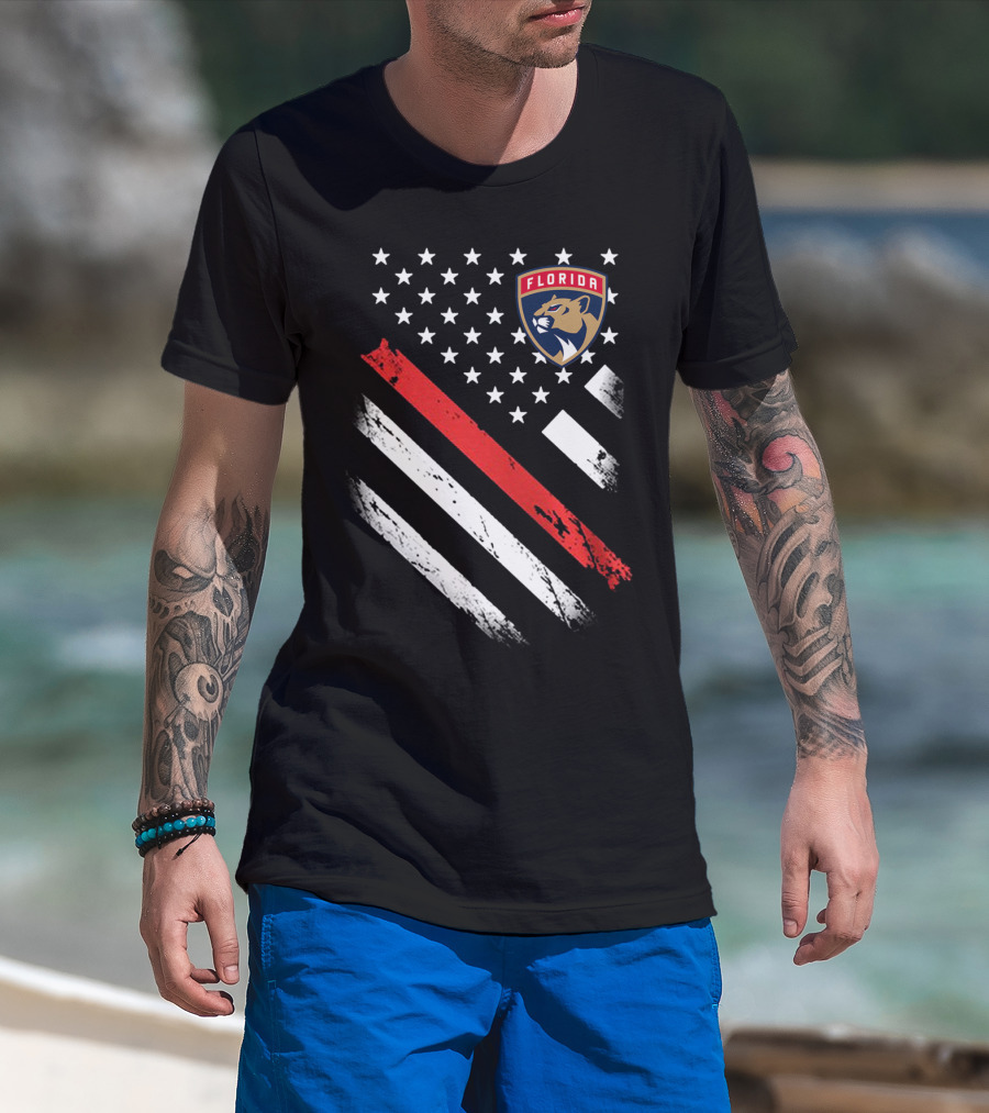 Florida Panthers American Flag Style Red Stripe T-Shirt