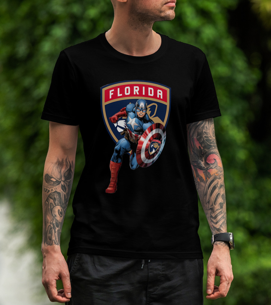 Florida Panthers Captain America Shield Marvel Crossover T-Shirt