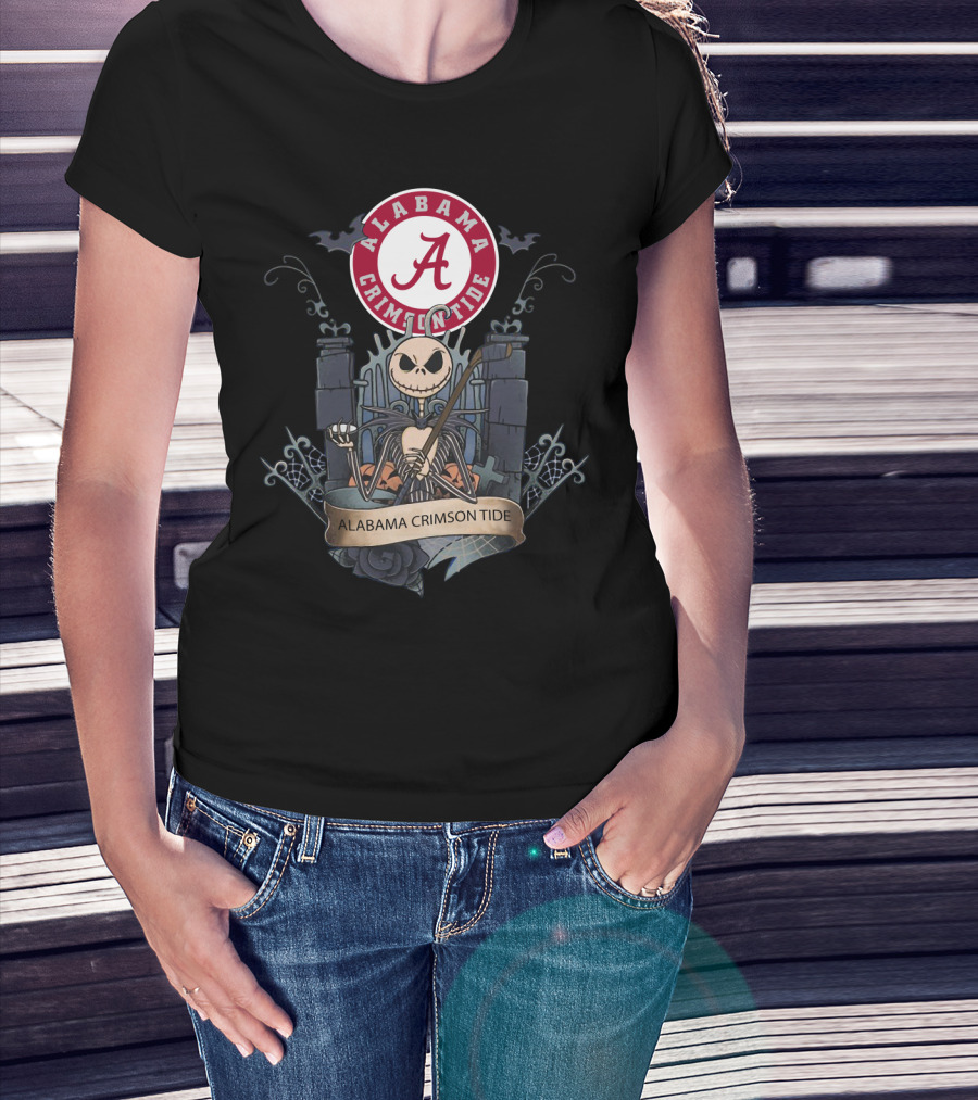 Alabama Crimson Tide Basketball Gothic Style Icon With Skeleton Character T-Shirt