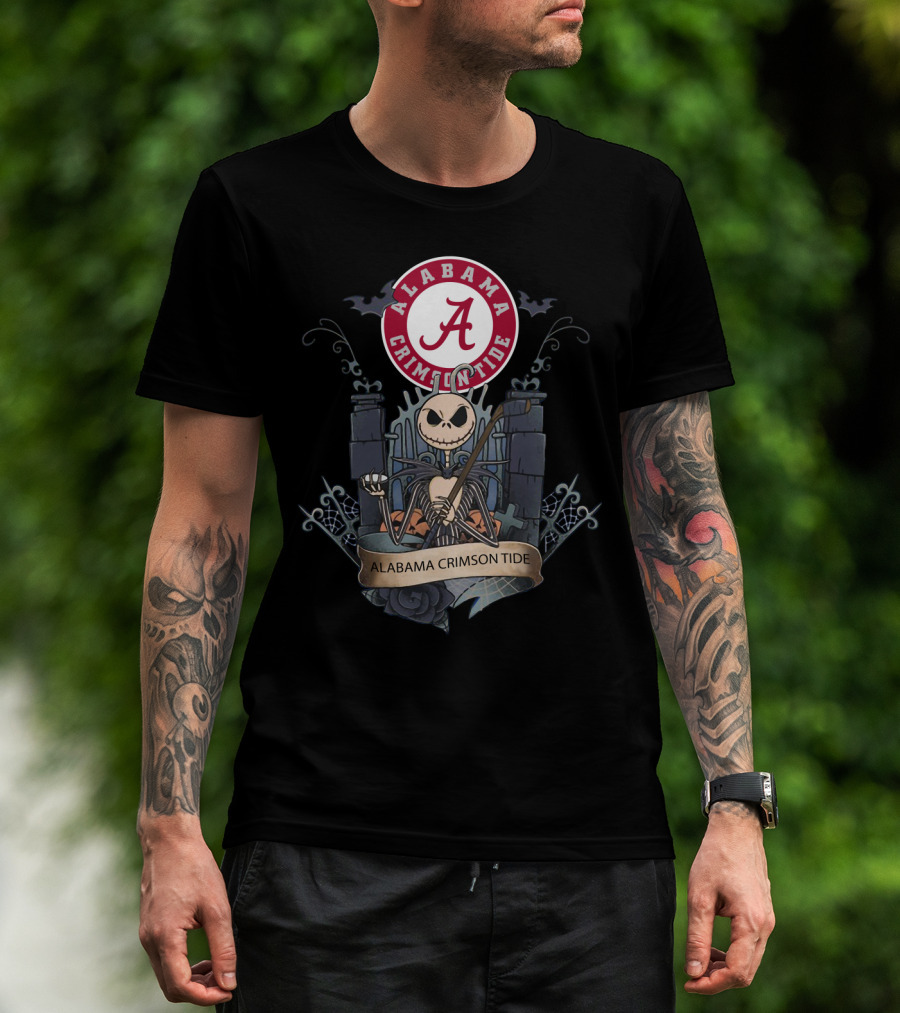 Alabama Crimson Tide Basketball Gothic Style Icon With Skeleton Character T-Shirt