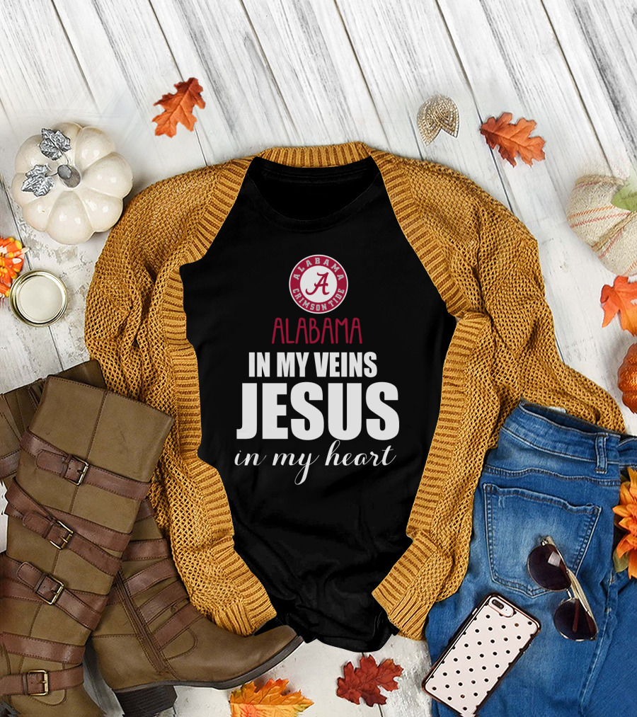 Alabama Crimson Tide In My Veins Jesus In My Heart T-Shirt