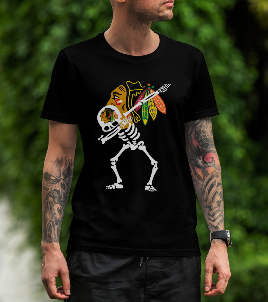Chicago Blackhawks Skeleton Hockey Stick T-Shirt