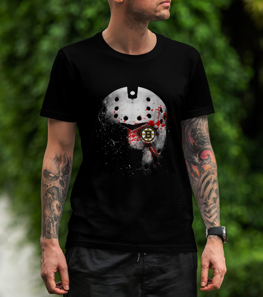 Boston Bruins Hockey Mask Blood Splatter T-Shirt