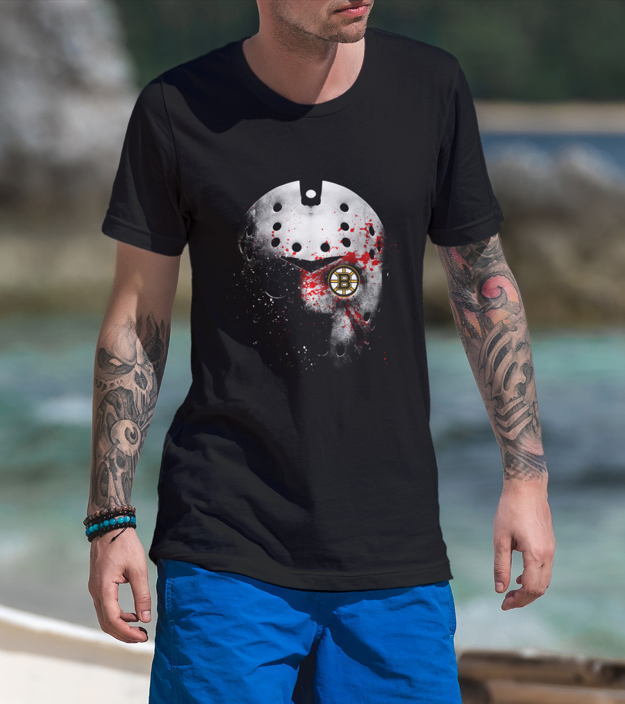 Boston Bruins Hockey Mask Blood Splatter T-Shirt