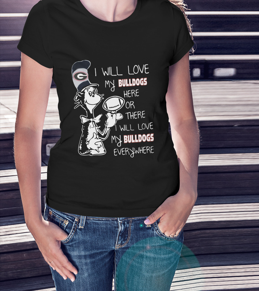 Georgia Bulldogs Football Love Everywhere Bulldog Fan Cartoon T-Shirt