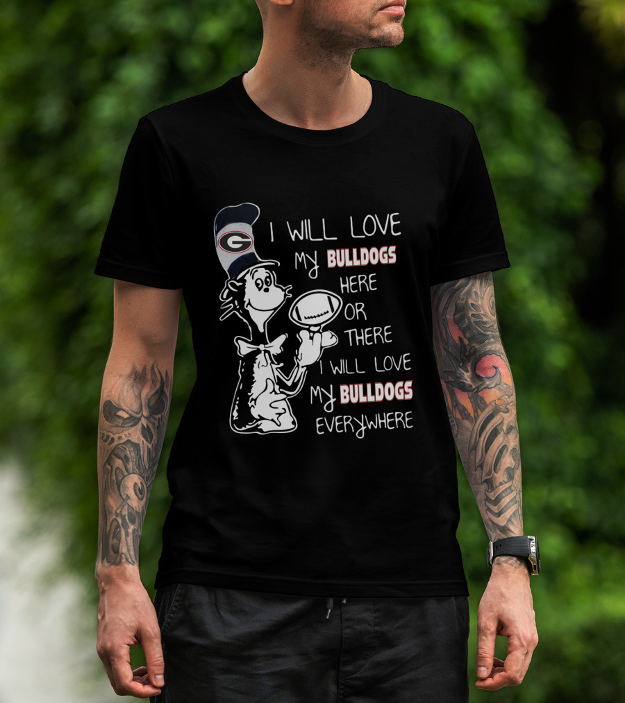 Georgia Bulldogs Football Love Everywhere Bulldog Fan Cartoon T-Shirt