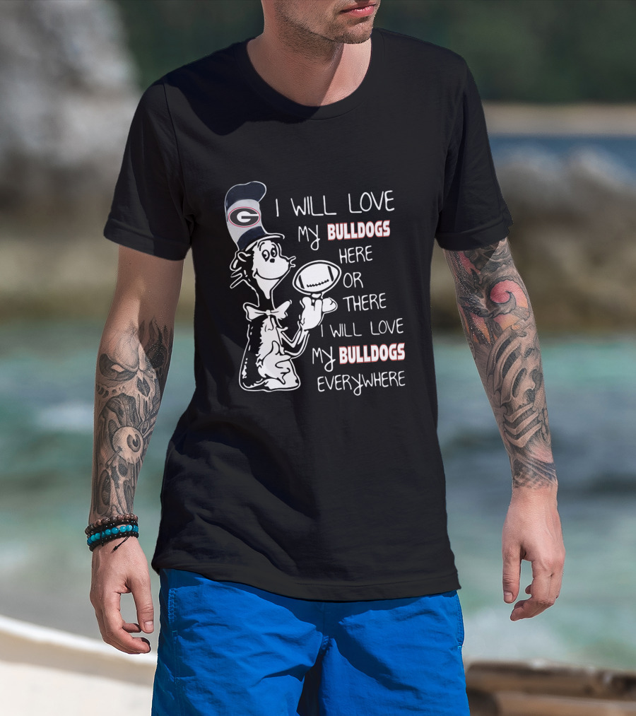 Georgia Bulldogs Football Love Everywhere Bulldog Fan Cartoon T-Shirt