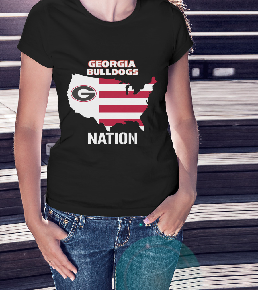 Georgia Bulldogs Nation Map Red And White Stripes T-Shirt
