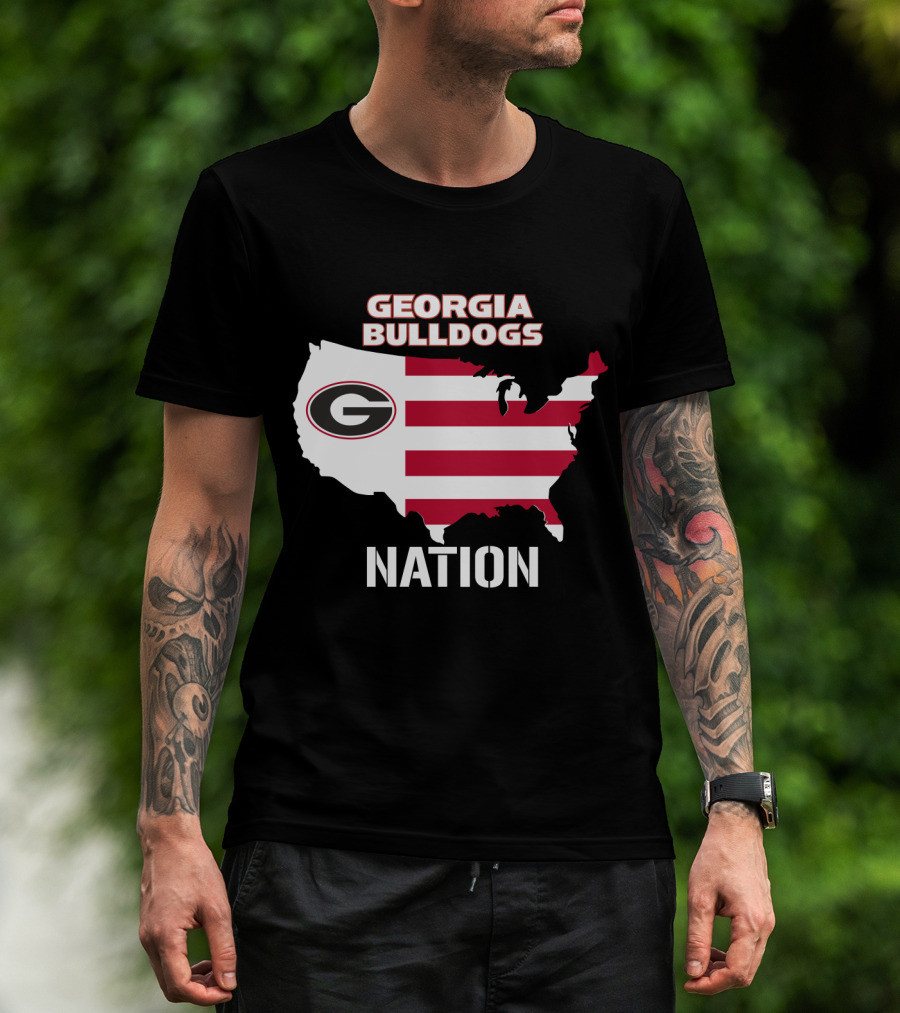 Georgia Bulldogs Nation Map Red And White Stripes T-Shirt