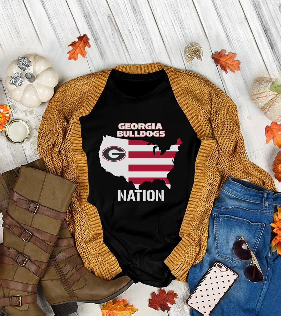 Georgia Bulldogs Nation Map Red And White Stripes T-Shirt