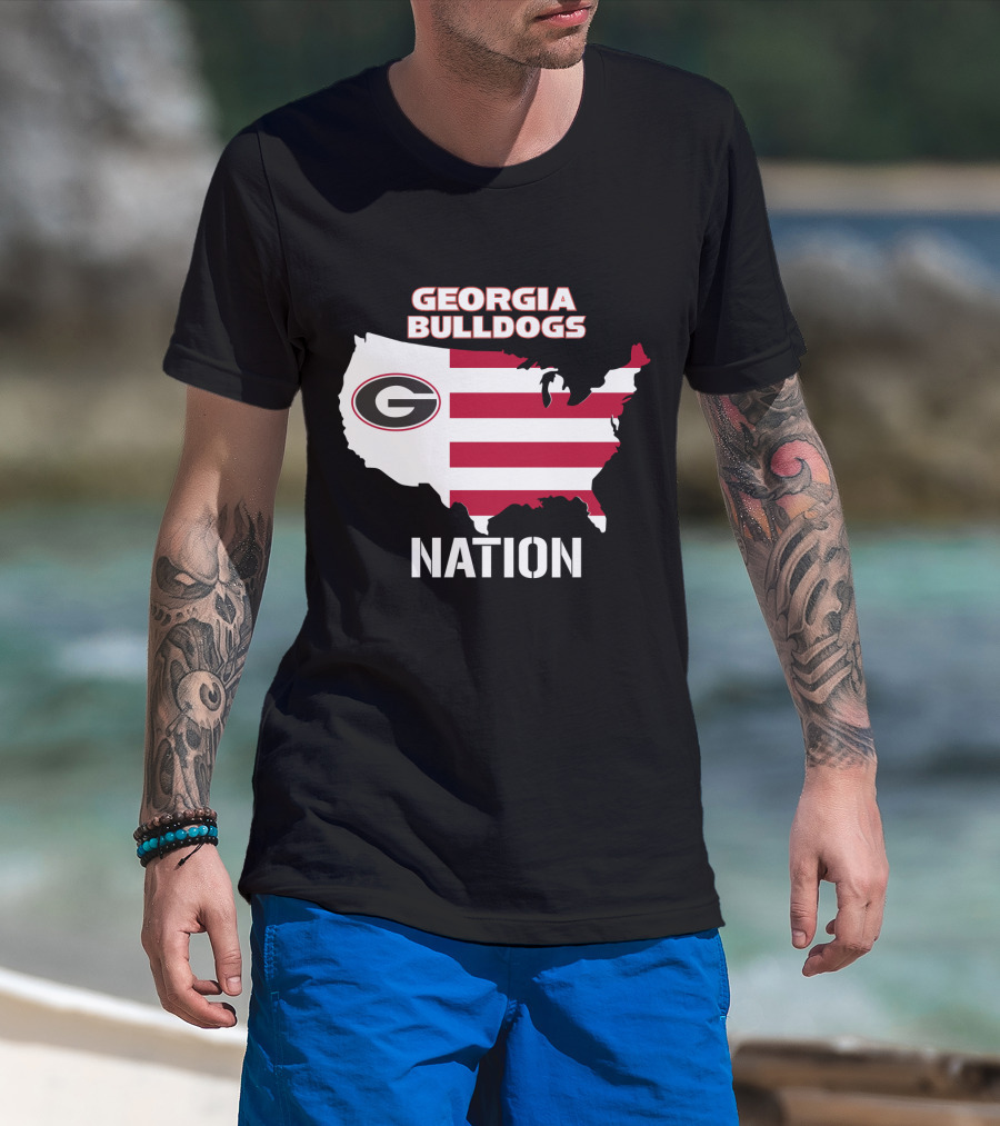Georgia Bulldogs Nation Map Red And White Stripes T-Shirt