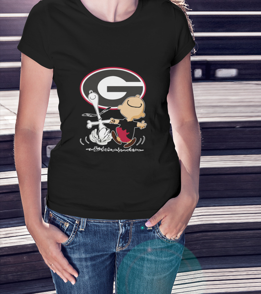 Georgia Bulldogs Football Peanuts Characters Dancing T-Shirt