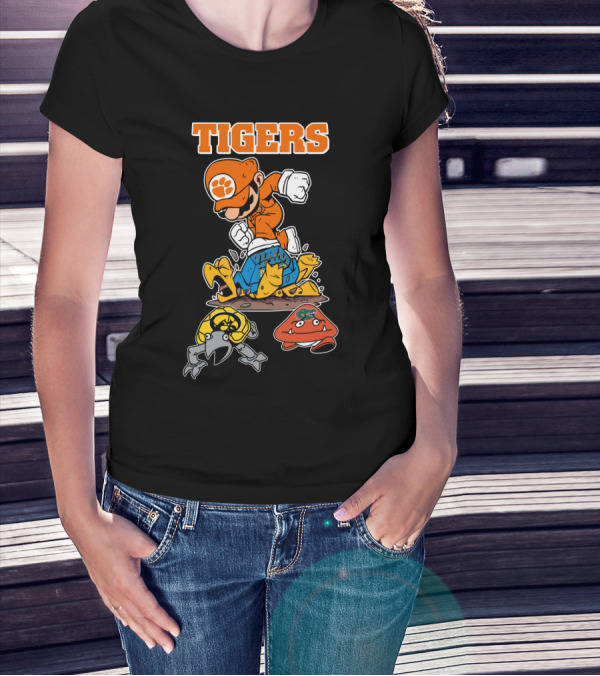 Tigers Clemson Parody Style Iconic Character Jumping Action T-Shirt