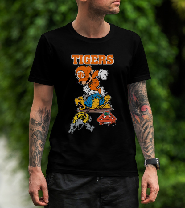 Tigers Clemson Parody Style Iconic Character Jumping Action T-Shirt