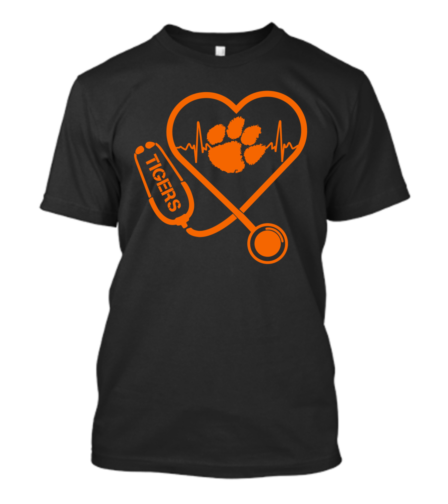 Clemson Tigers Heartbeat Stethoscope Paw Print T-Shirt