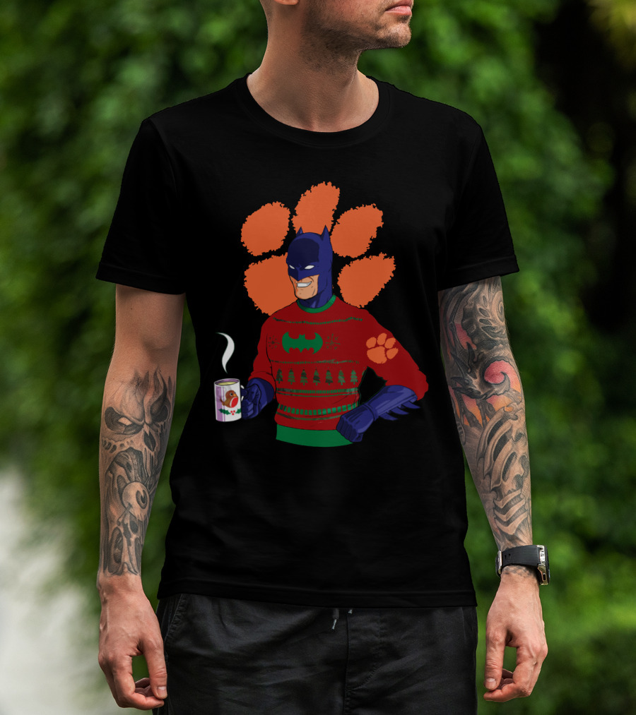 Clemson Tigers Christmas Sweater With Superhero And Holiday Mug T-Shirt