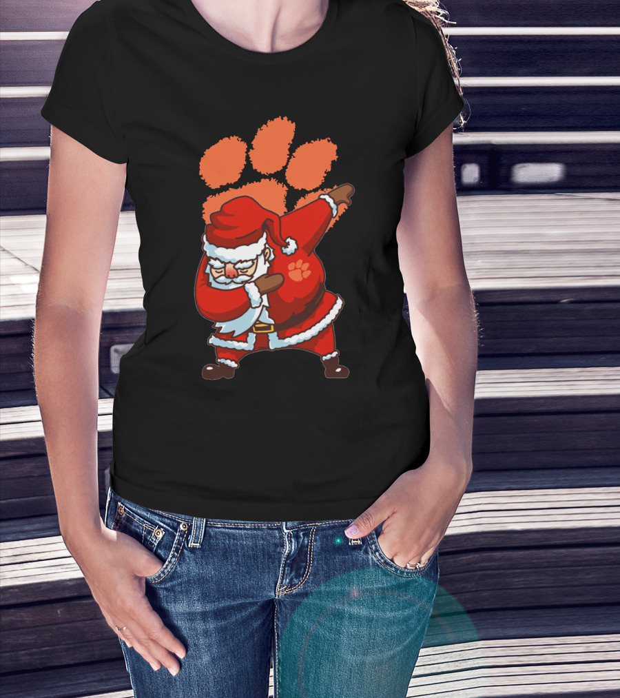 Clemson Tigers Football Dabbing Santa With Paw Print T-Shirt