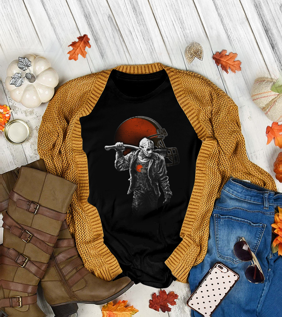 Cleveland Browns Halloween Jason Horror Football Mashup T-Shirt