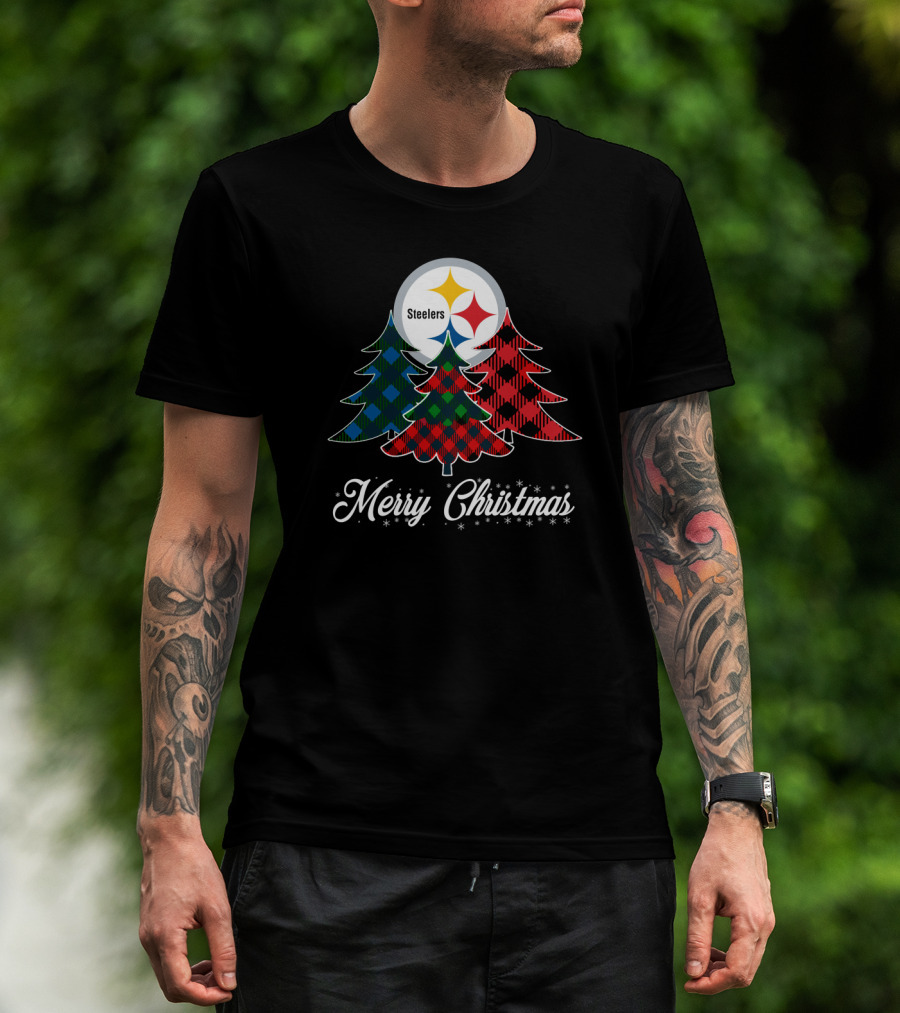 Steelers Merry Christmas Plaid Trees T-Shirt