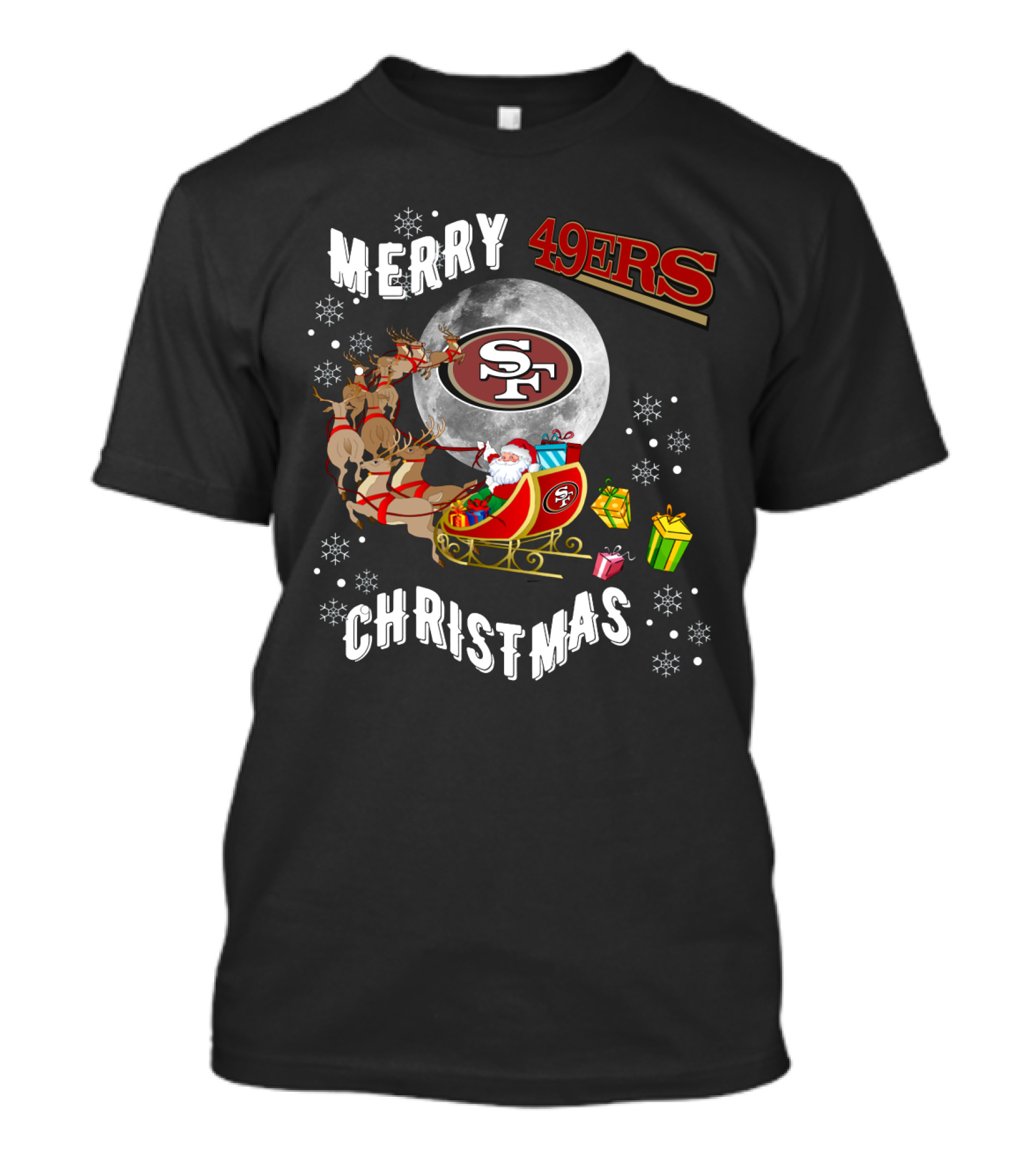 Merry Christmas 49ers Santa Sleigh Snowflakes T-Shirt