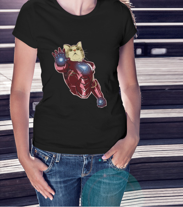 Cat Cute Iron Superhero Armor T-Shirt