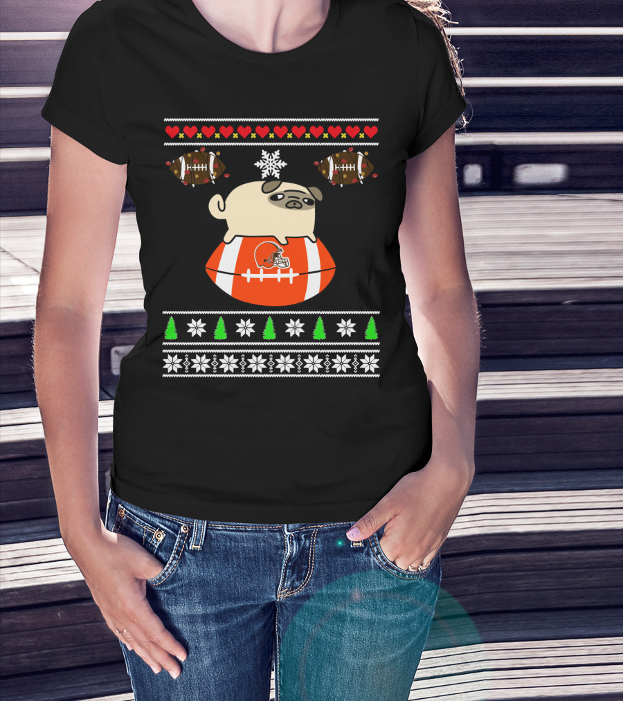 Cleveland Browns Pug Christmas Football T-Shirt