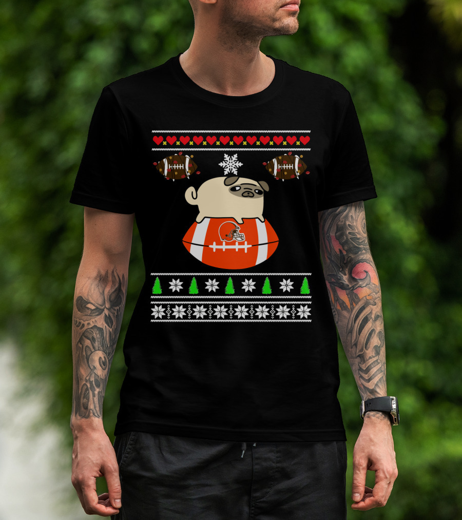 Cleveland Browns Pug Christmas Football T-Shirt