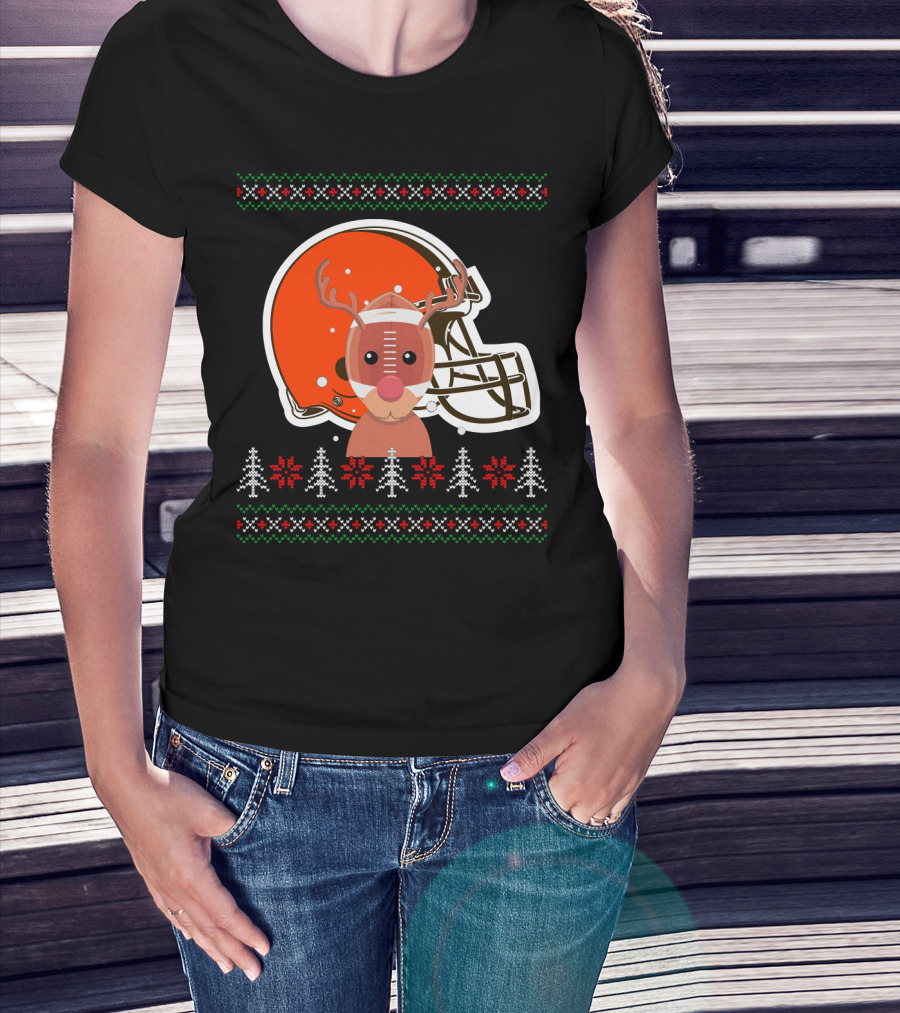 Cleveland Browns Christmas Reindeer Helmet T-Shirt