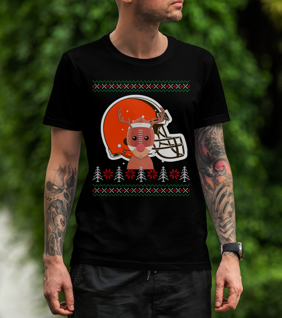 Cleveland Browns Christmas Reindeer Helmet T-Shirt