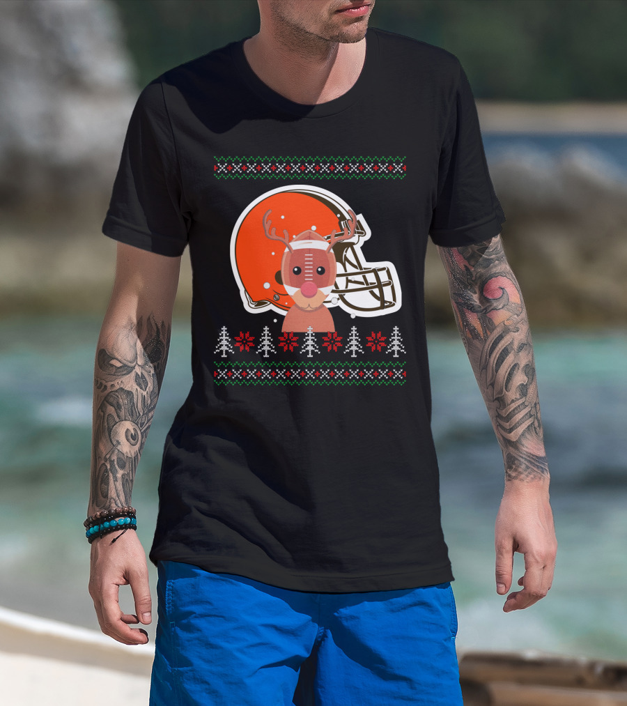 Cleveland Browns Christmas Reindeer Helmet T-Shirt