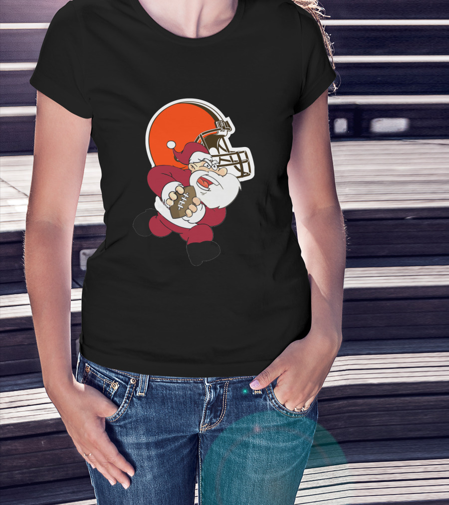 Cleveland Browns Santa Football Helmet T-Shirt