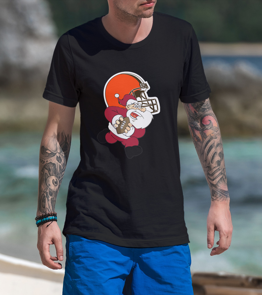 Cleveland Browns Santa Football Helmet T-Shirt