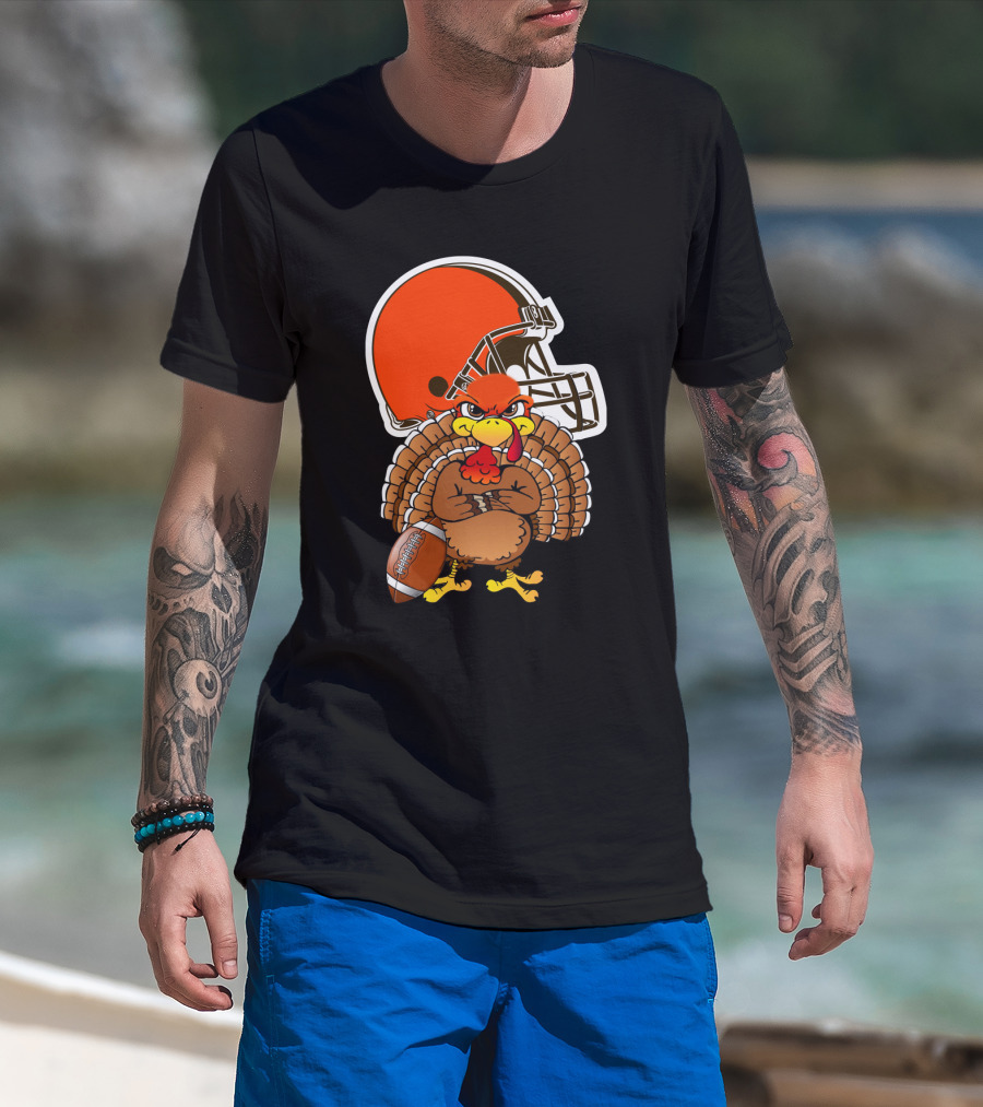 Cleveland Browns Angry Thanksgiving Turkey Football Helmet T-Shirt