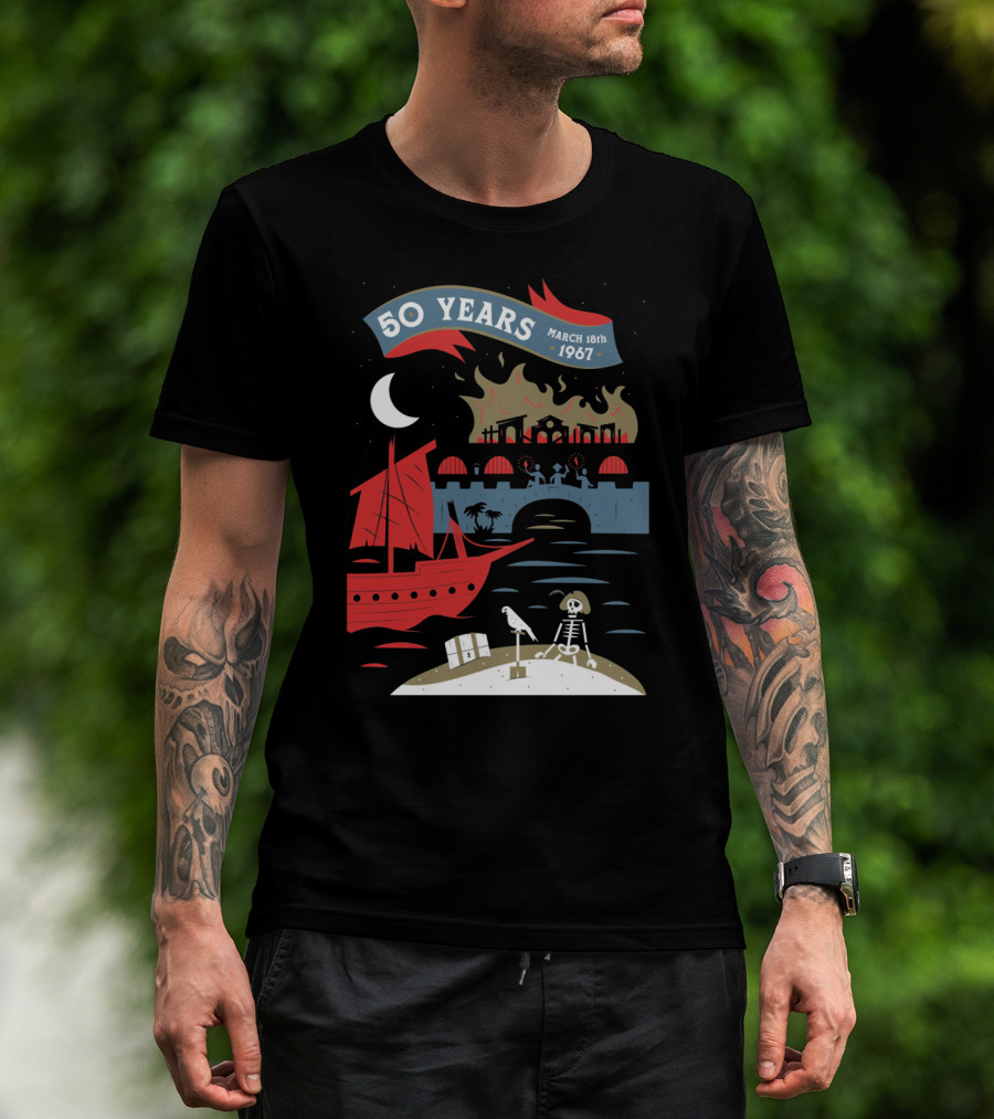 Years March 18Th 1967 Disney Films Adventure At Sea Skeleton Pirate Scene T-Shirt