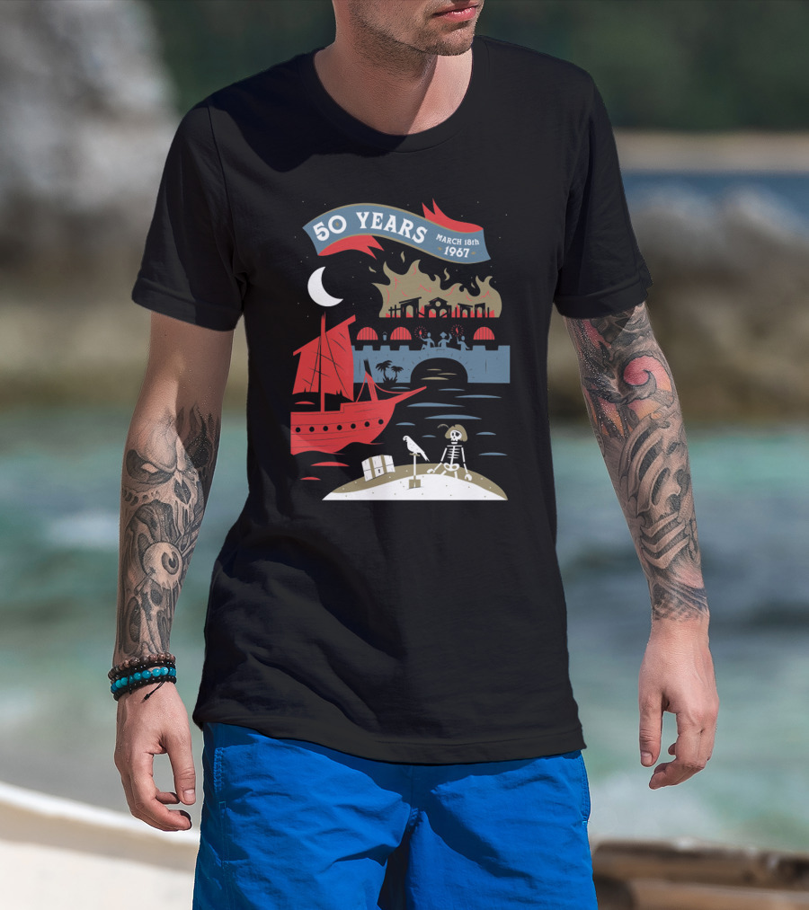 Years March 18Th 1967 Disney Films Adventure At Sea Skeleton Pirate Scene T-Shirt