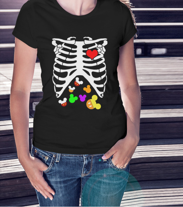 Rib Cage Heart And Colorful Mickey Heads Disney Films T-Shirt