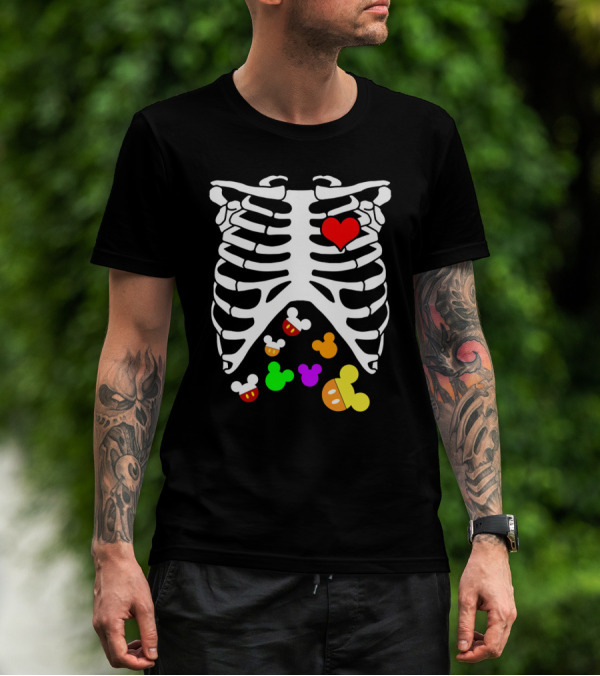 Rib Cage Heart And Colorful Mickey Heads Disney Films T-Shirt