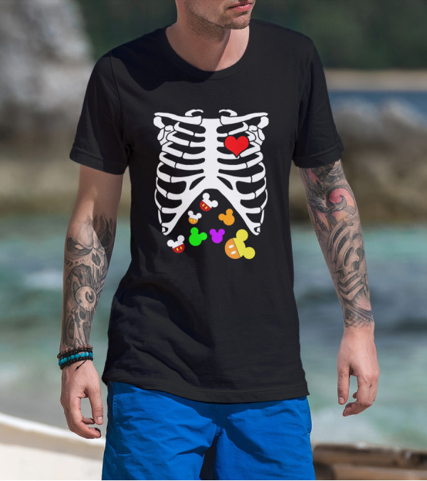 Rib Cage Heart And Colorful Mickey Heads Disney Films T-Shirt