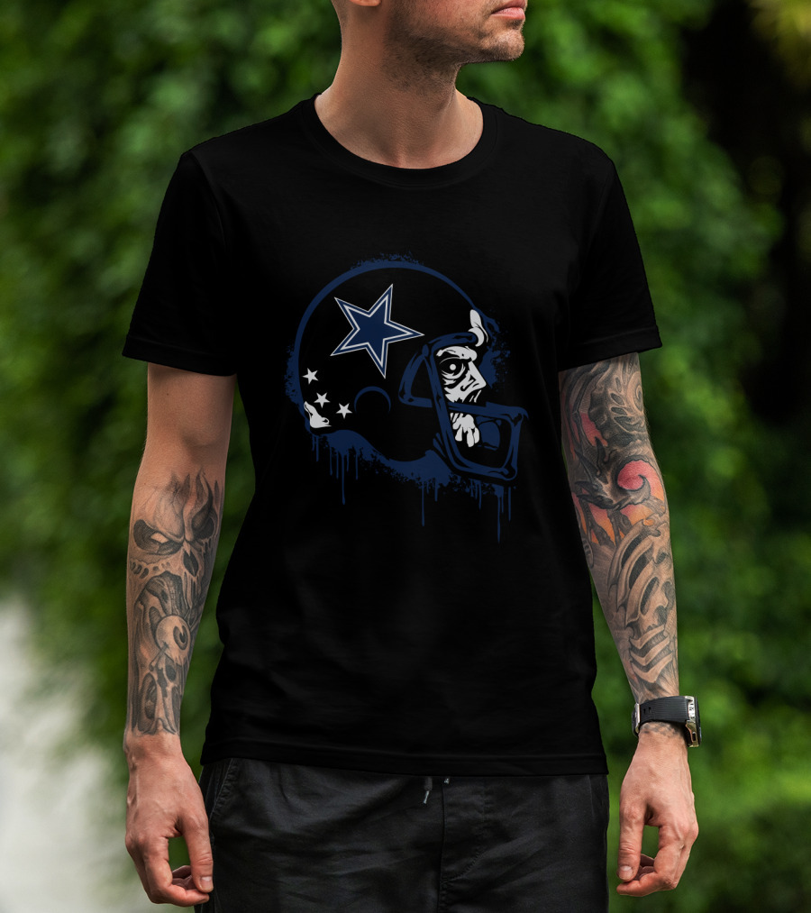 Zombie Skull Dallas Cowboys Helmet Stars Football T-Shirt